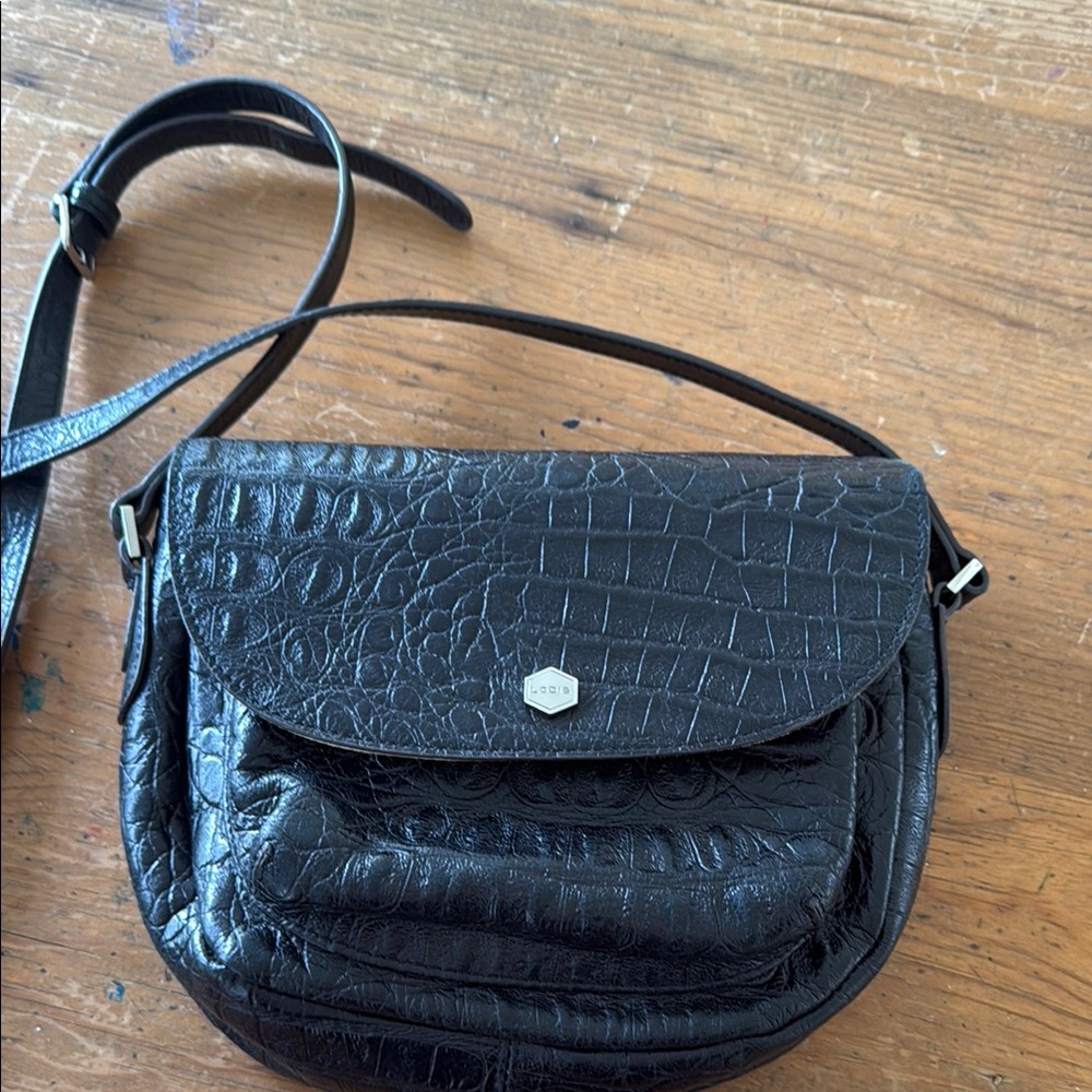 Lodis Black Crossbody Bag with Croc Embossed Texture